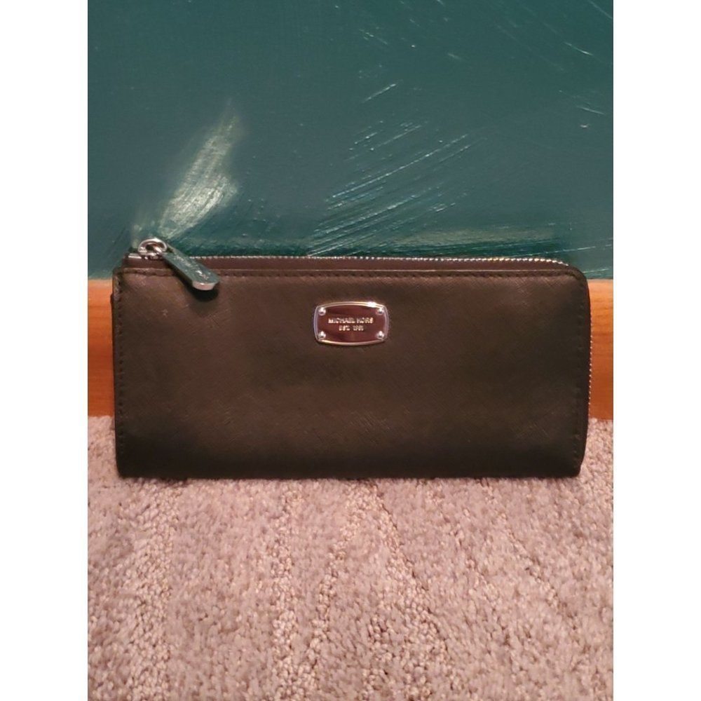 Michael Kors Three Quarter Zip Black Leather Wallet